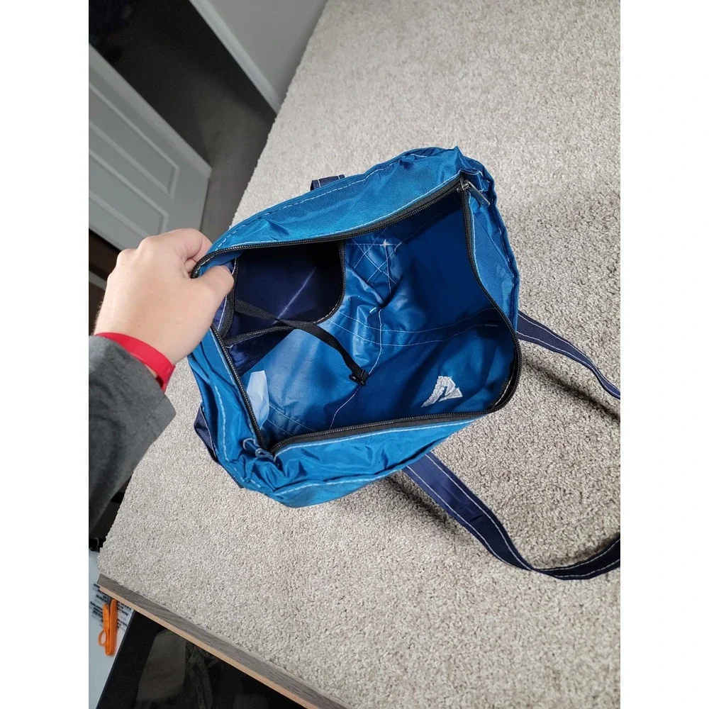 Vintage LL Bean Blue Nylon Tote Bag Blue Medium Everyday Lightweight Beach LOGO